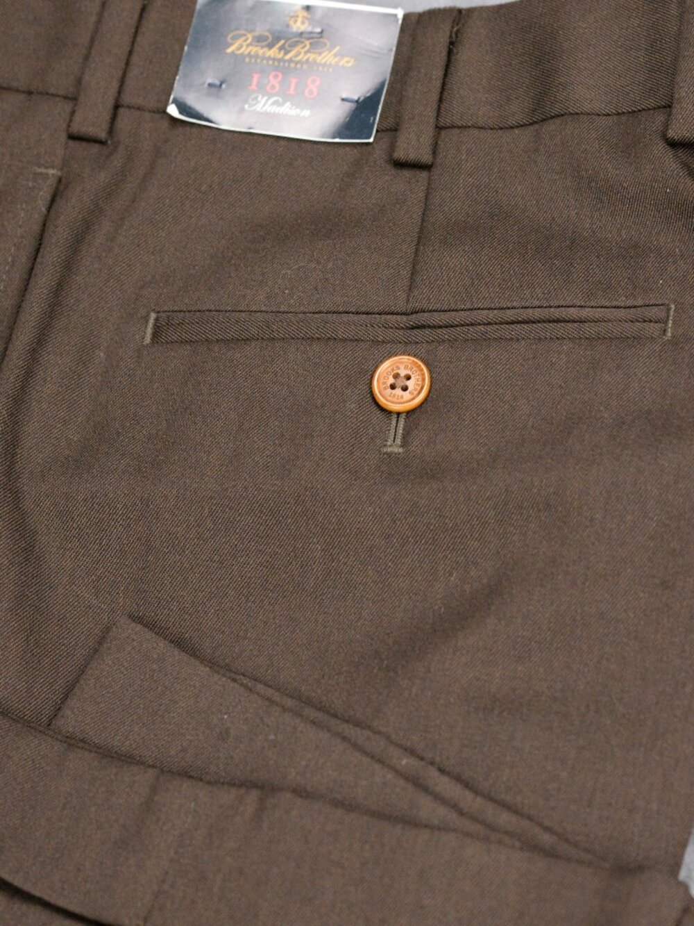 Brooks Brothers 1818 Madison Brown Pleated 100% Wool Dress Pants Trousers 36x30